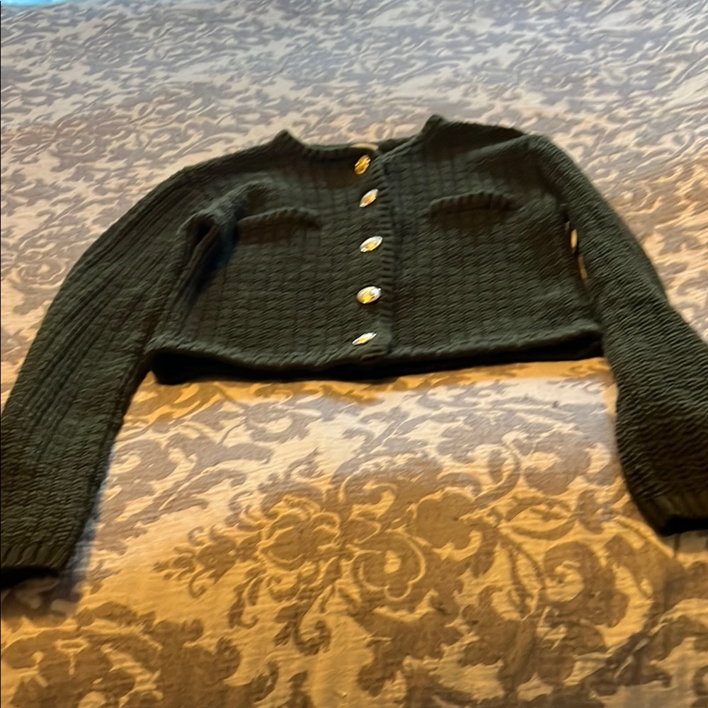 Dark Green Cable Knit Cardigan Sweater Blazer